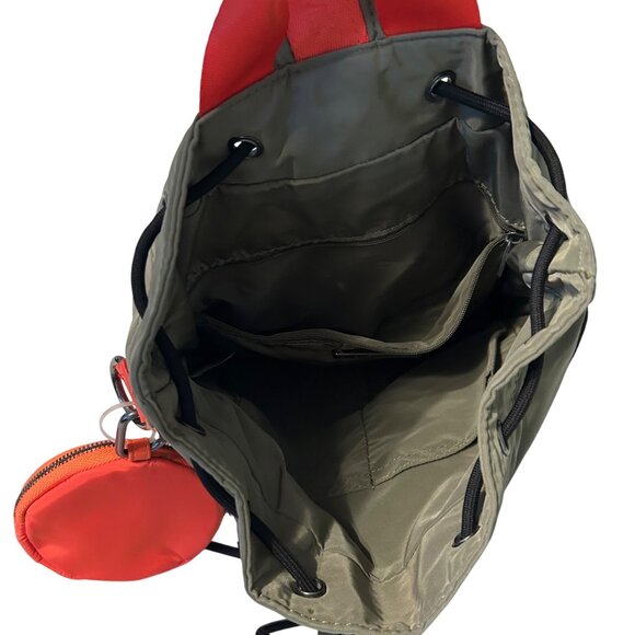 Steve Madden Bcassy Olive Orange Nylon Drawstring Backpack Sling bag Coin Pouch - Picture 5 of 7